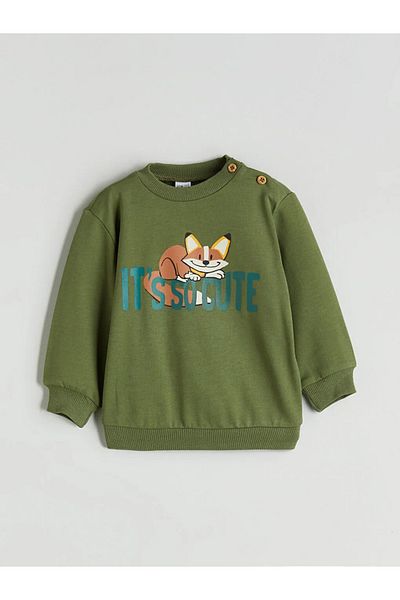 LC Waikiki Lcw Eco Khaki Printed Baby Boy Sweatshirt and Sweatpants Bottom 2'Li