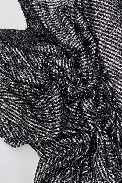 PRATİKOBA Bearded Striped Sequin Fabric Sequin Sequin Fabric Evening Dress Engagement Wedding Black