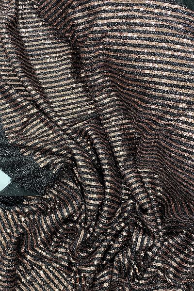 PRATİKOBA Bearded Striped Sequin Fabric Sequin Sequin Fabric Evening Dress Engagement Wedding Black Copper
