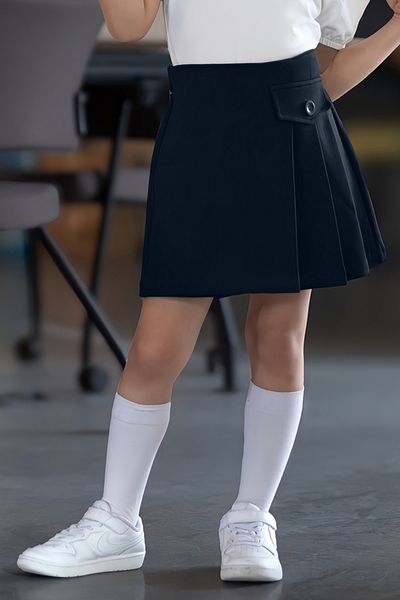DMB BOYS & GIRLS Kids- Girl's Pleat & Button Detailed Steel Knitted Special Shorts Skirt for School & Daily Activities