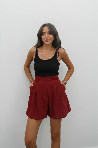 Havoş Burgundy High Waist Midi Length Shorts
