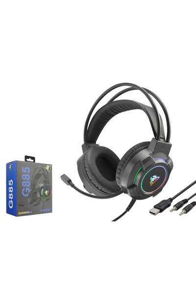 NODAR G885 2x 3.5 mm USB RGB Aydınlatmalı Over-Ear Mikrofonlu Gaming Kulaklık Siyah