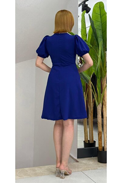 Generic Brand Women's Short Sleeve Crew Neck Front Button Imported Crepe Dress