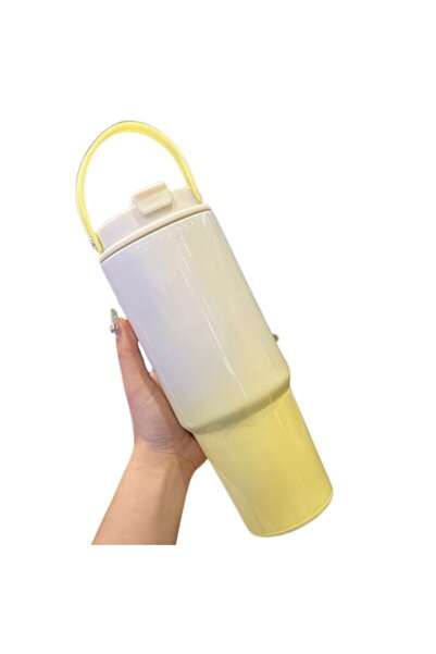 Mixbo Thermos with Straw and Handle, Stainless Steel, 900 ml, Yellow
