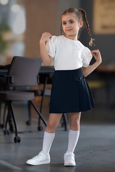 DMB BOYS & GIRLS Kids- Girl's Pleat & Button Detailed Steel Knitted Special Shorts Skirt for School & Daily Activities
