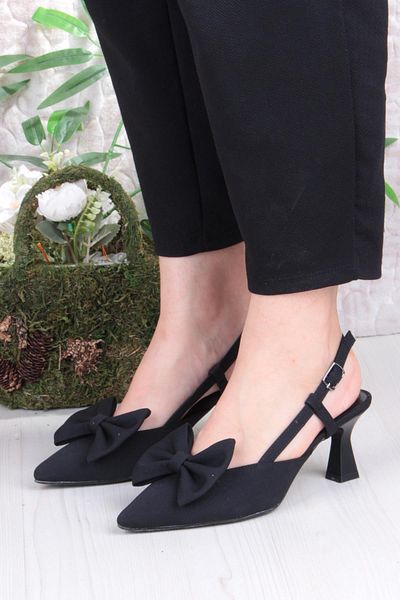 fort 018-407 Fls Satin Closed Front Bow Open Back Heeled Shoes