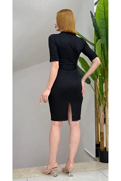 Generic Brand Women's short sleeve collared midi modal dress with belted waist
