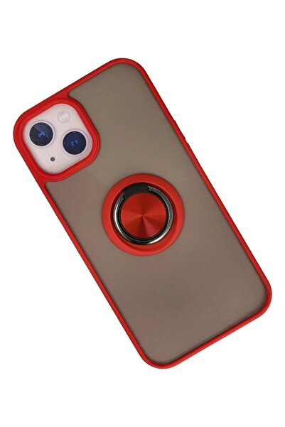 CepteToptan غطاء سيليكون متوافق مع آيفون 15 من MYT09 مع حلقة مونتريال - أحمر