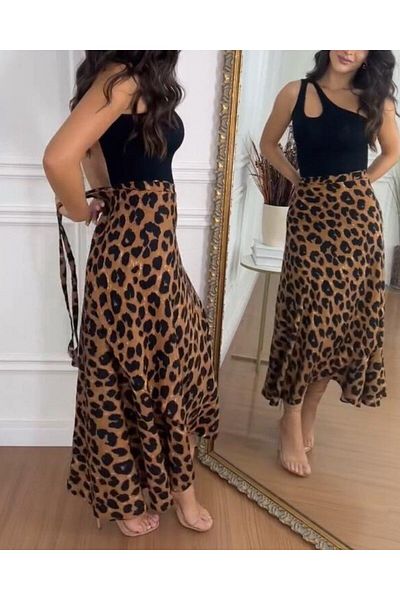 leyla sanat sanata yeni bir bakış açısı Leyla Sanat Sanata a New Perspective Women's Waist Belted Patterned Single Jersey Skirt