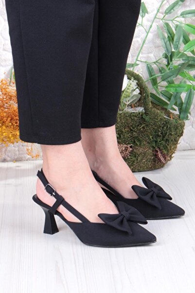 fort 018-407 Fls Saten Önü Kapalı Fiyonklu Arkası Açık Topuklu Ayakkabı