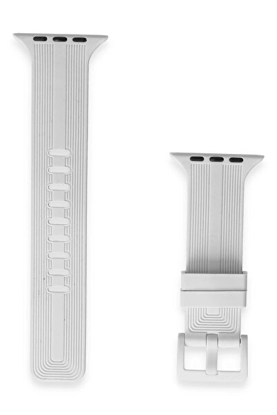 CepteToptan Myt09 Apple Watch 38mm Kr408 Striped Silicone Band - White