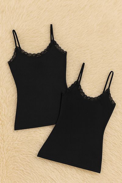 QKK Women's Modal Cotton Lycra Lace Detailed String Strap 3-Piece Undershirt Q6K6K0T4Ka