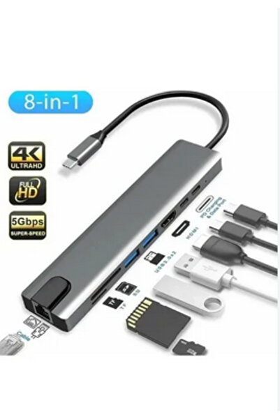KTR TECH Macbook Pro Air Uyumlu Usb Type-c 8 Hub Dönüştürücü Çevirici Çoklayı...