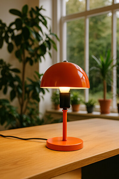 Genel Markalar Modern Turuncu Metal Masa Lambası – Mantar Başlıklı Dekoratif ...