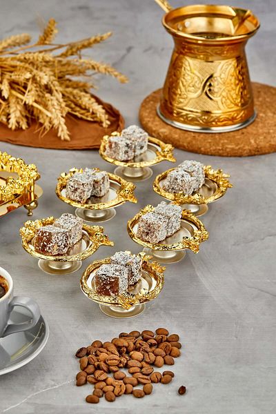 Milenay Floralis Series Turkish Delight Bowl, Sugar Bowl, Ring Holder, Premium Metal, Silver Gold, 6 Pieces