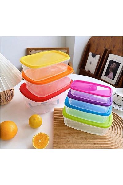 Generic Set of 5 nesting plastic storage containers with colorful lids