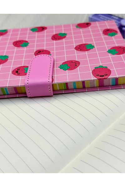 ZeCo Collection Cute Strawberry Patterned Striped Hard Cover Magnet Notebook