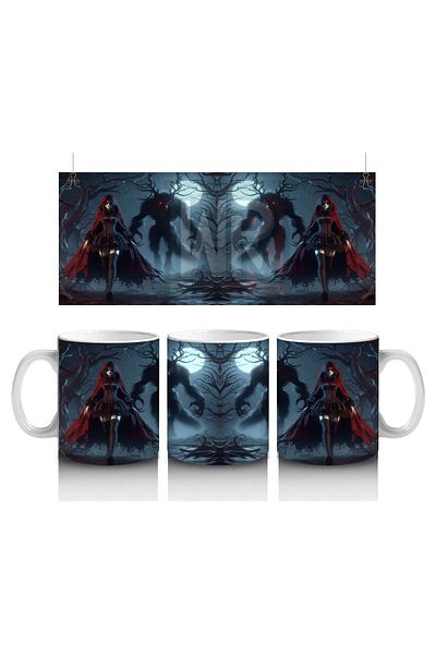 Luluyen Red Cloak Silhouette Figure Foggy Night Themed Gothic Halloween Printed Mug