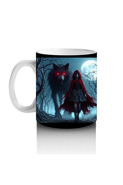 Luluyen Foggy Night Themed Halloween Printed Mug with Red Cloak Vampire Figure