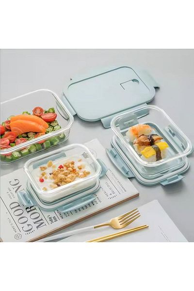 Generic Portable Bpa-free Lunch Box, Bento Box, Glass Lunch Box, Microwaveable (CAPACITY 1040ML)