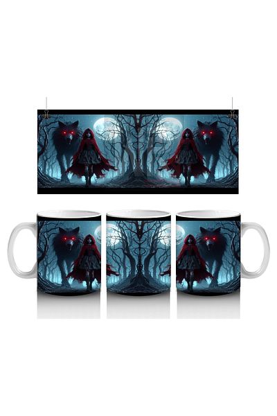 Luluyen Foggy Night Themed Halloween Printed Mug with Red Cloak Vampire Figure
