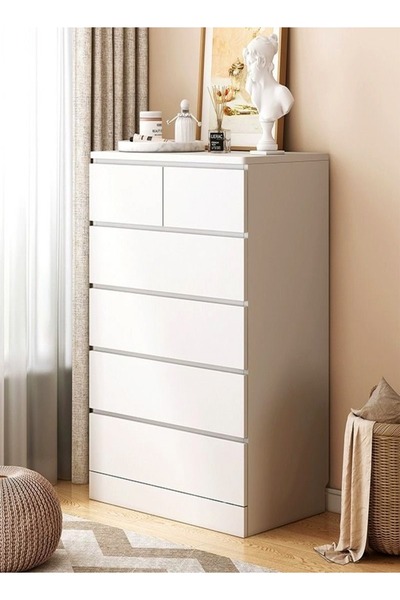 Raffine Modern 6 Drawer Tall White Dresser Chest of Drawers Organizer Conceal...