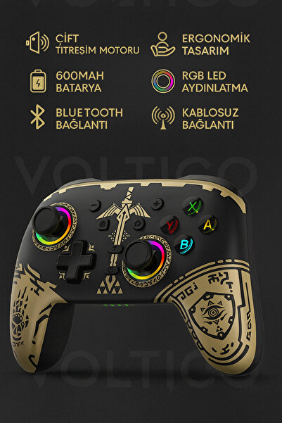 Voltico Zelda Serisi Kablosuz Oyun Kolu – RGB LED, 600mAh Batarya IOS/Android/PC/N-Switch
