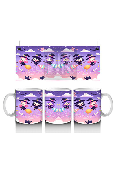 Luluyen كوب مطبوع عليه الهالوين مع أشباح لطيفة وحلوى على خلفية أرجوانية