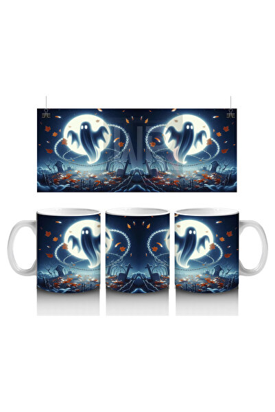 Luluyen كوب مطبوع عليه الهالوين القوطي مع شكل شبح طائر على شكل قمر كامل