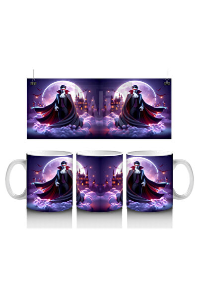 Luluyen كوب مطبوع عليه شبح متنقل مع عباءة حمراء على خلفية مضاءة باللون الأرجواني