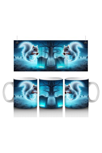 Luluyen Ice Blue Ghost Figure Rising with Flames Halloween Printed Mug