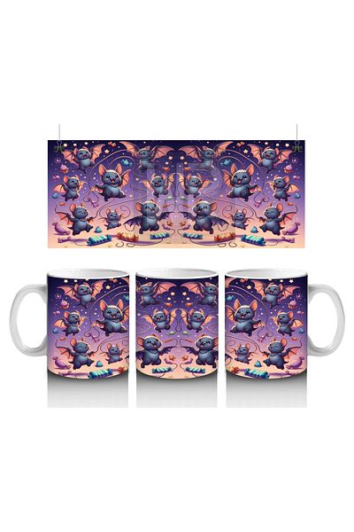 Luluyen Halloween Printed Mug with Scary Ghosts and Pumpkins on Purple Background