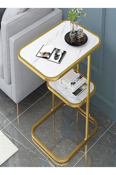 Raffine Modern Luxury Creative Living Room Bed Sofa Table Gold/White One Piece 50 x 30 x 58 cm