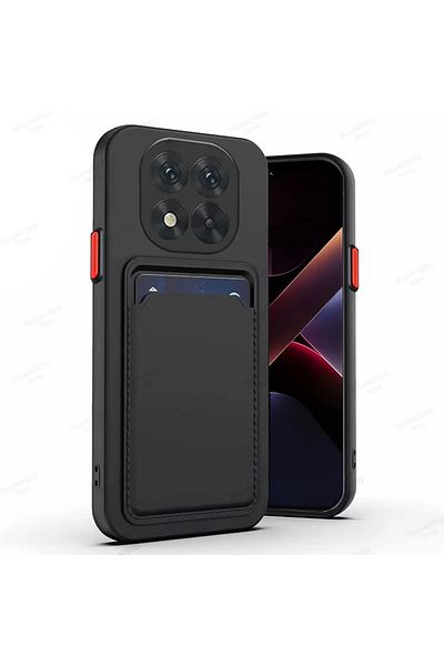 Fibaks Xiaomi Redmi Note 14 Pro Case Silicone Cover with Camera Protection Back Card Holder Wallet Red Key