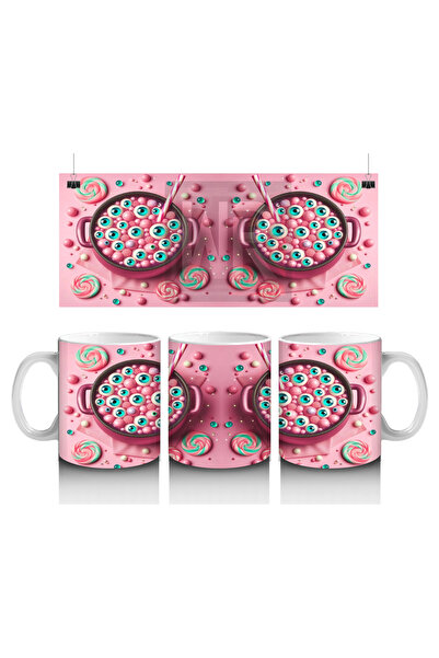 Luluyen كوب مطبوع لطيف للهالوين مع شكل حلوى مخيف على خلفية وردية