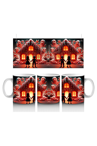 Luluyen كوب مطبوع عليه شجرة عيد الهالوين ملونة على شكل منزل كوكيز مخيف باللون...