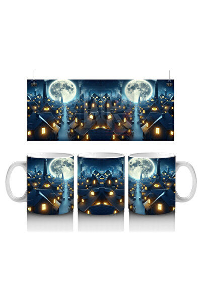 Luluyen كوب مطبوع عليه الهالوين القوطي مع صور ظلية للخفاش الطائر تحت ضوء الوليمة