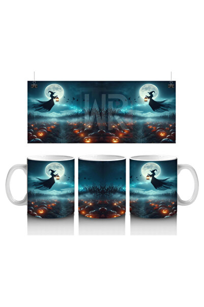 Luluyen كوب مطبوع عليه شخصية ساحرة تنزلق على مكنسة في ضوء القمر