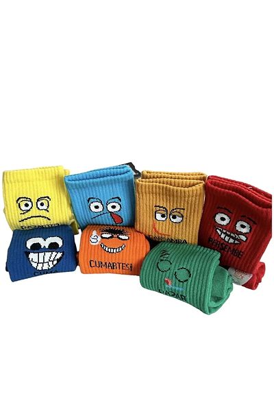PRATİKOBA 7 Days of the Week Custom Emoji Printed Fun Tennis College Socks Boxed Unisex - Royaleks