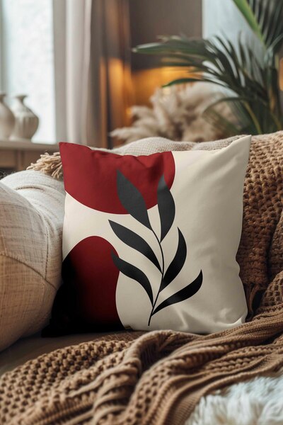 Hayal Dekoratif Bohemian Boho Themed Red Gray Cream Color Digital Printed Gift Set of 2 Throw Pillow Cases