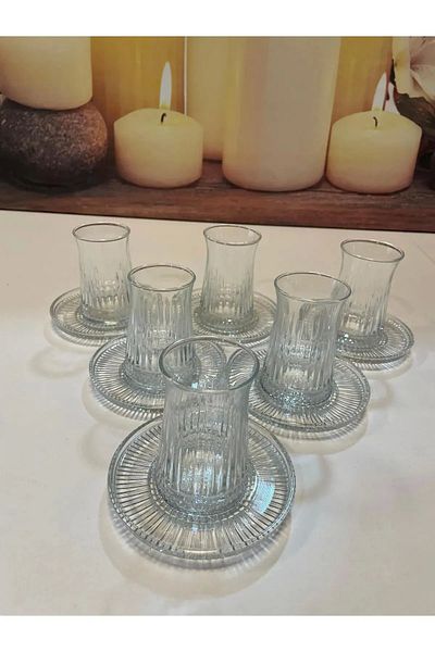 PRATİKOBA Müge 6-Piece Glass Tea Plate Tea Plate Base Royaleks-TG-2023
