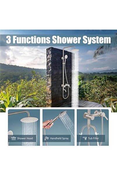 Almiftah Aolemi Outdoor Shower Faucet SUS304 Triple Function Brushed Nickel Wall Mounted Stainless Steel Show