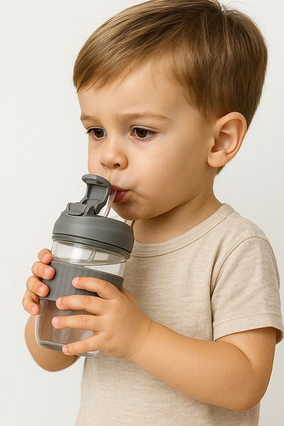KEYFHOME Children's Water Bottle with Glass Straw