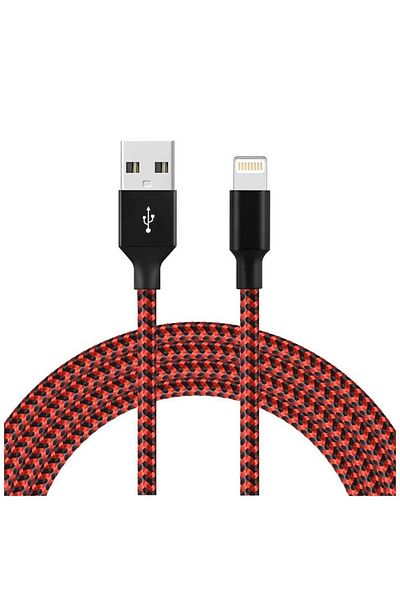 Bibilel Cablu de încărcare/date pentru iPhone, iPod, iPad, 3m, textil, roșu și negru
