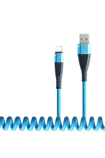 Bibilel Cablu de date/încărcare spiralat Lightning de înaltă calitate pentru iPhone, iPod, iPad, 1,2 m albastru