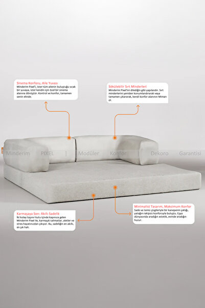 Minderim PİXEL Buklet Kumaş Kanepe | 50 DNS Çökmez Sünger | Yıkanabilir, Kılıflı, Yatak 80x160 cm