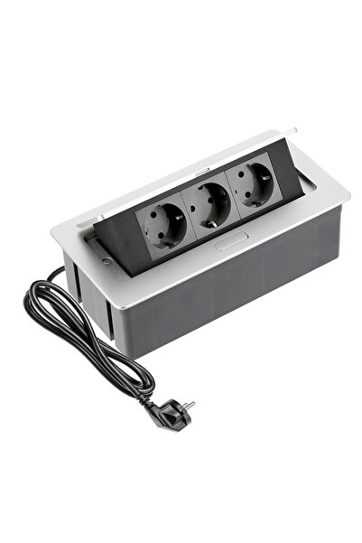 GTV Priză încastrată dreptunghiulară, 3 prize schuko, aluminiu, prize negre,