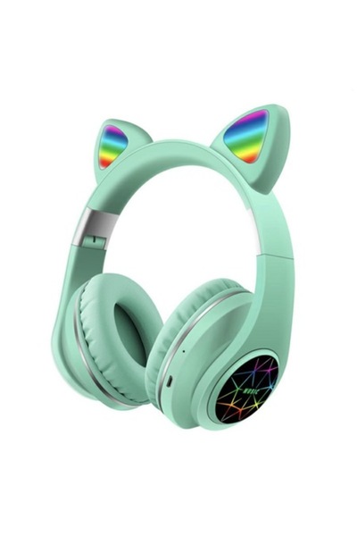 Bibilel Căști wireless cu urechi de pisică, supraauriculare, Bluetooth 5.0, verde mentă multicolor, ATX-BBL4164