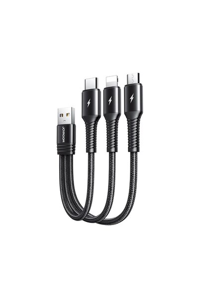 Joyroom Cablu de date 3 în 1 USB la Micro-USB, Tip-C și compatibil cu Apple, 3.5A, 15 cm, Negru
