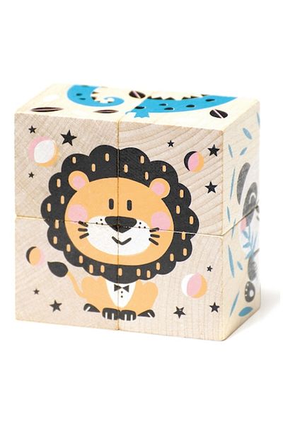 CUBIKA Wooden Cubes Cubika, Animals, 4 Cubes, 6 Puzzles